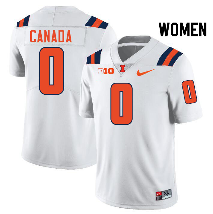 Women #0 Chase Canada Illinois Fighting Illini College Football Jerseys Stitched-White